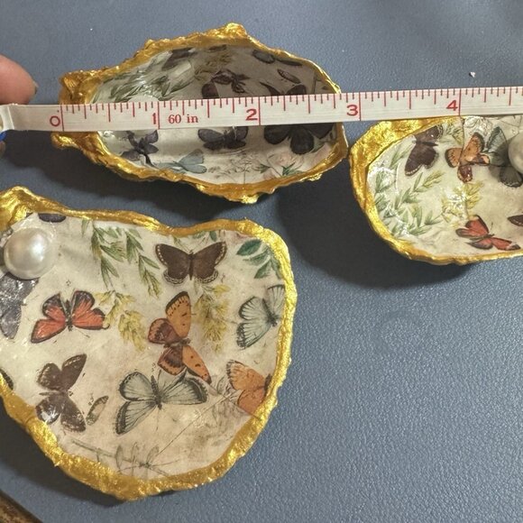 Handmade Decoupage Oyster Shell Trinket Dish Butterflies Pearls - Picture 6 of 6
